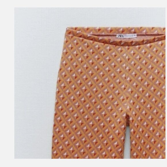 Zara Womens Retro 70s Jacquard Geometric Print Flared Knit Trouser Pants Size M - Picture 1 of 12